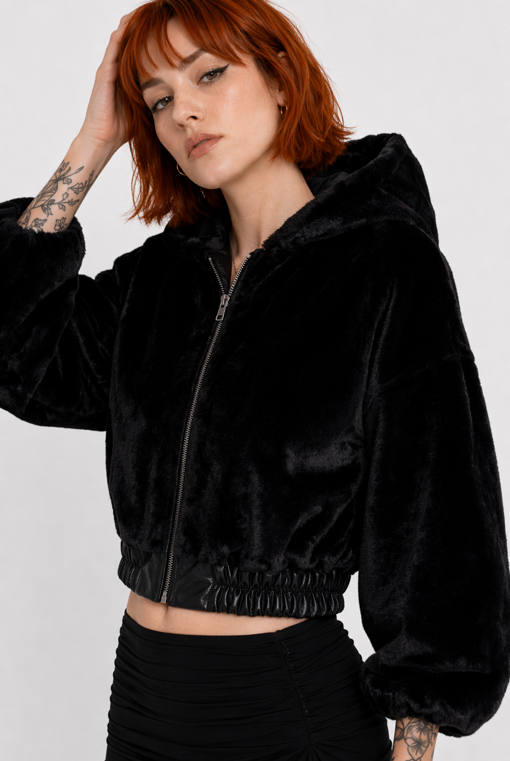 Grunge Hooded Overcoat Black