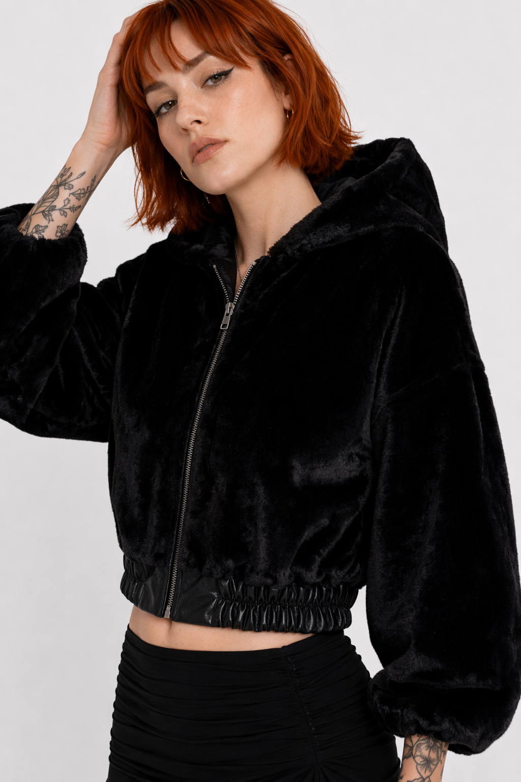 Grunge Hooded Overcoat Black