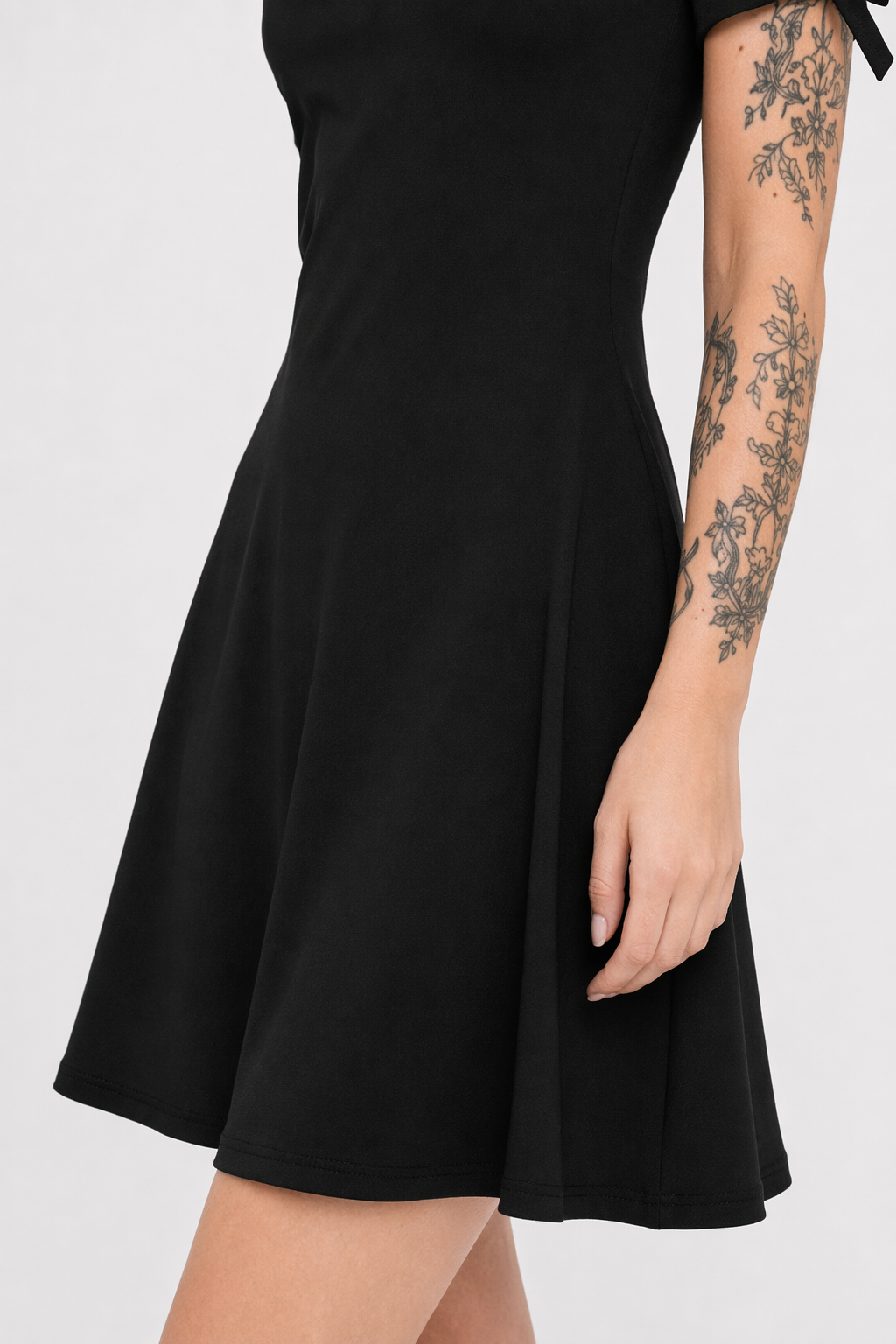 "Black Bow Open Shoulder Dress" black