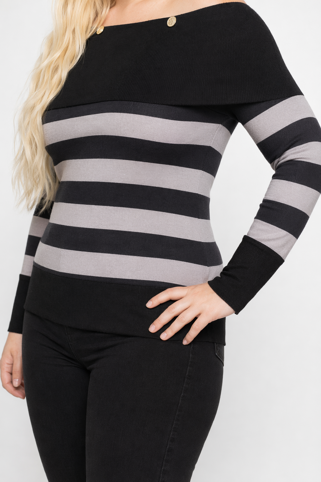 Grunge Striped Long Sleeve Top gray
