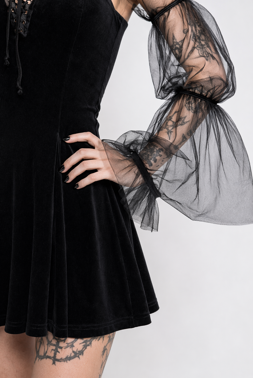 "Tragic Black Lace Sleeve Dress" Default Title