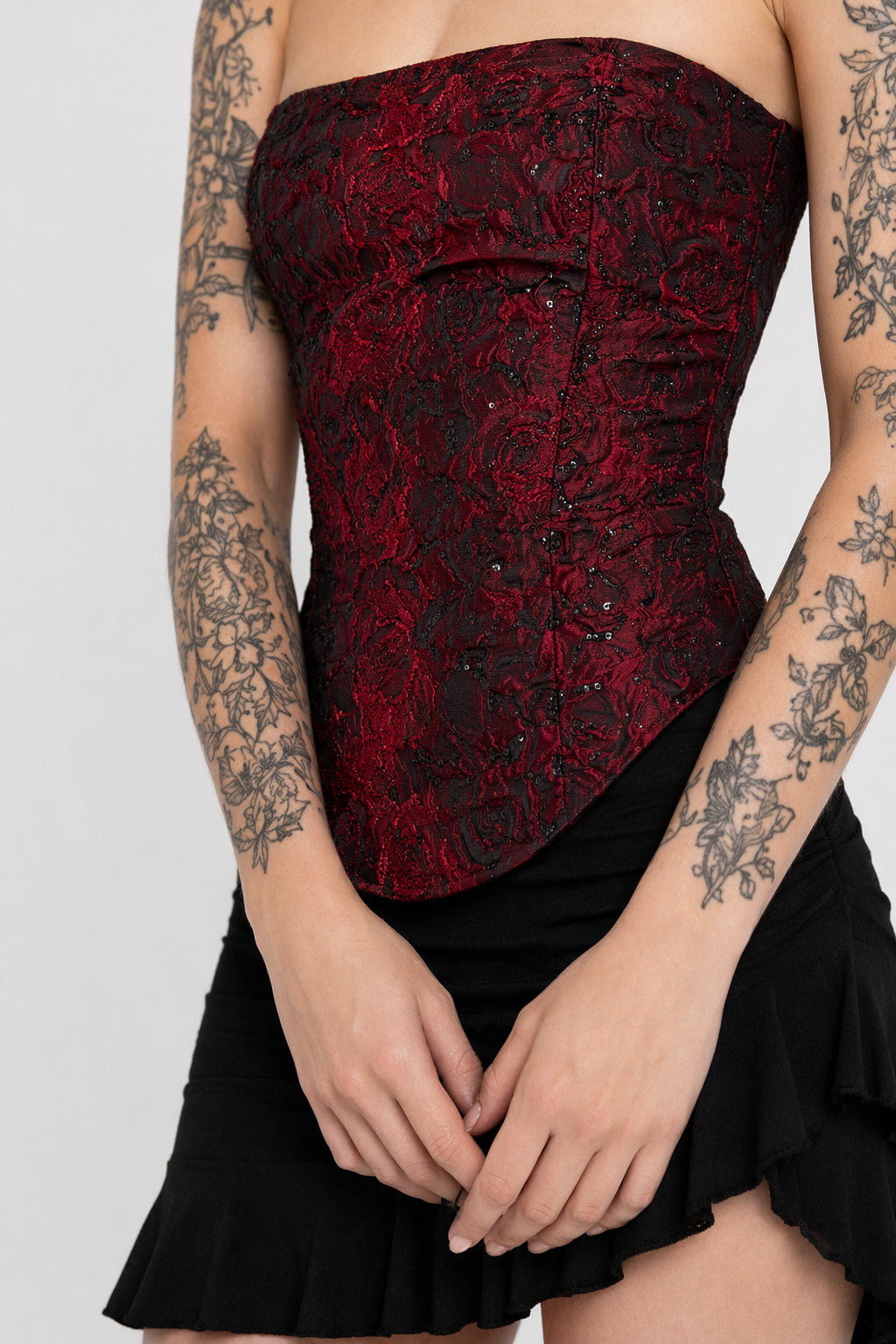 Blood Rose Strapless Top. red