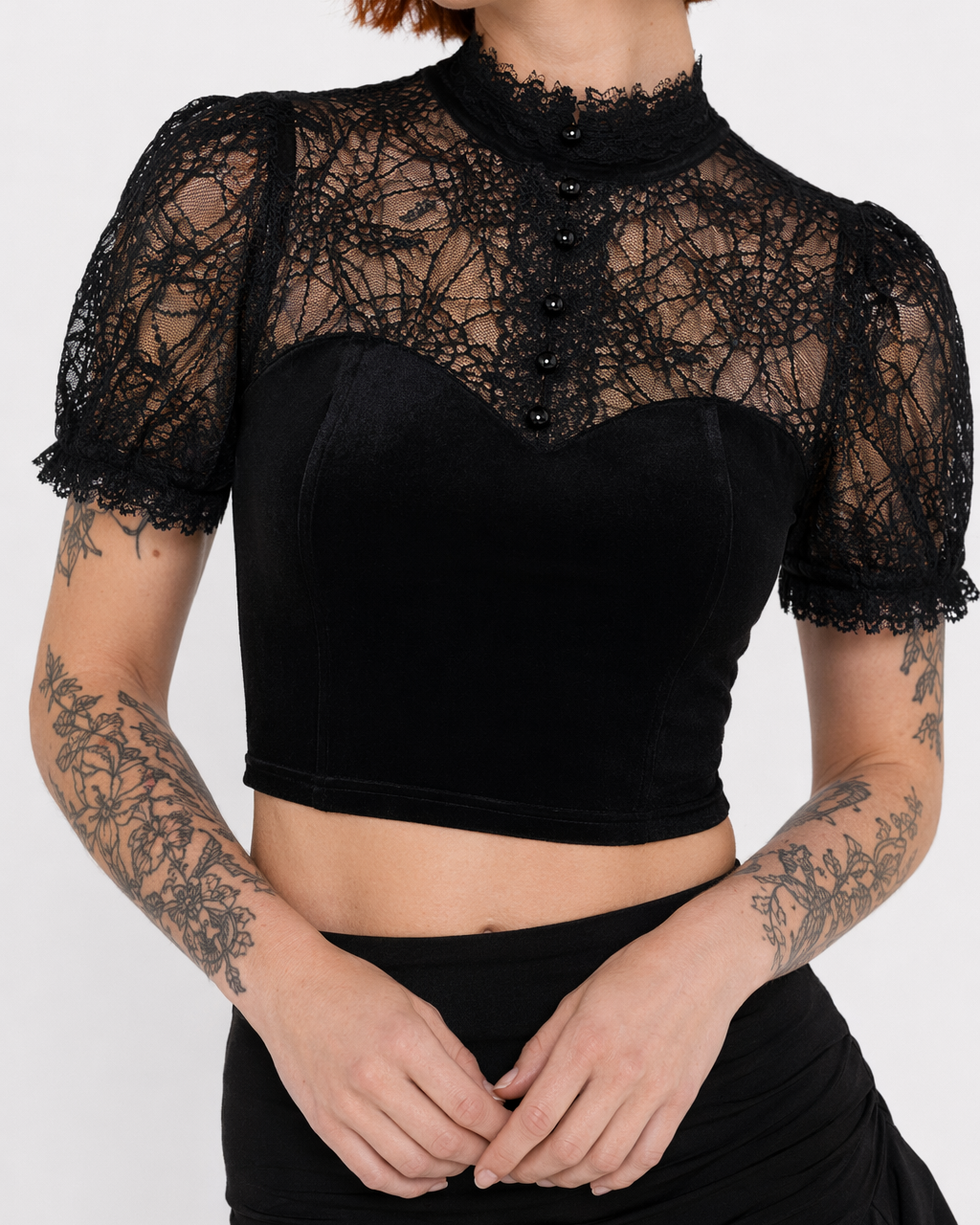 Gothic Crop Top - Elegant Black Black