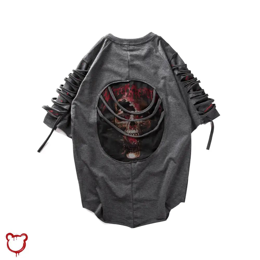 Alt Ripped Grey/Black Unisex Skull Tee - The Cursed Closet