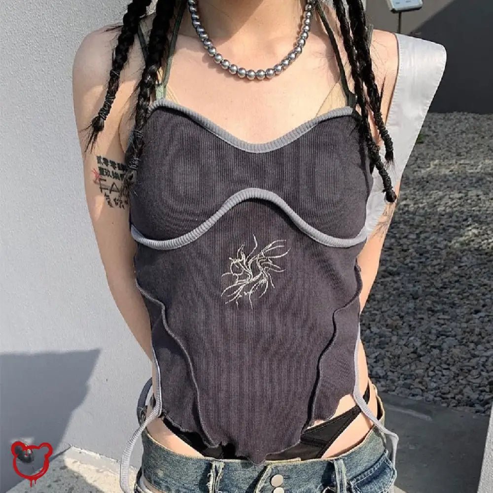 "Ashen Grunge Cropped Blouse" - The Cursed Closet