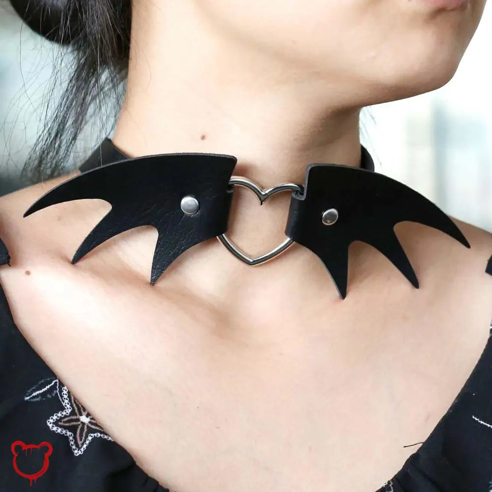 Batty Black Faux Leather Choker Jewellery