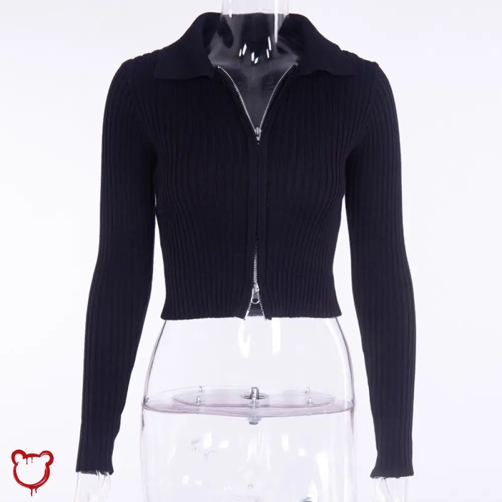 "Black Alt Grunge Ribbed Zip Top" - The Cursed Closet