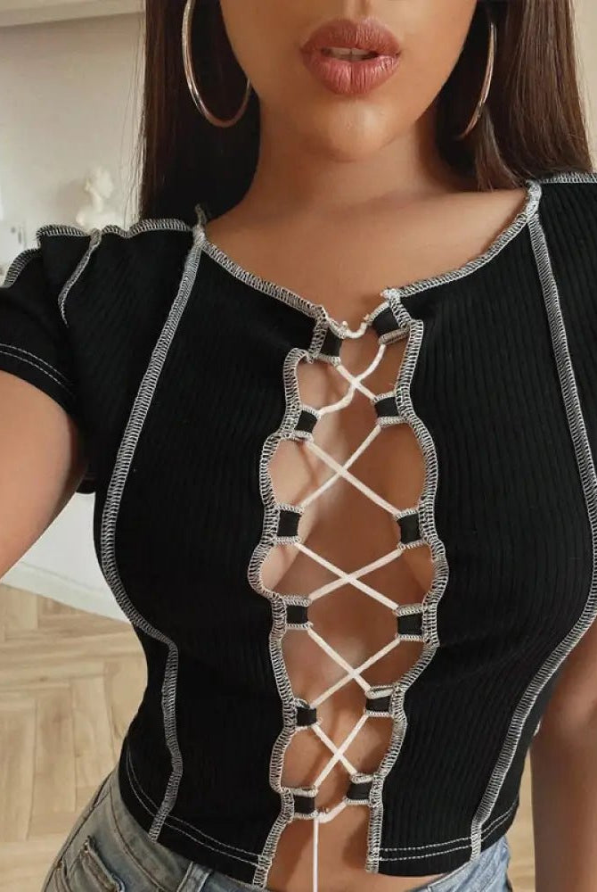 "Black Alt Lace Crop Top" - The Cursed Closet