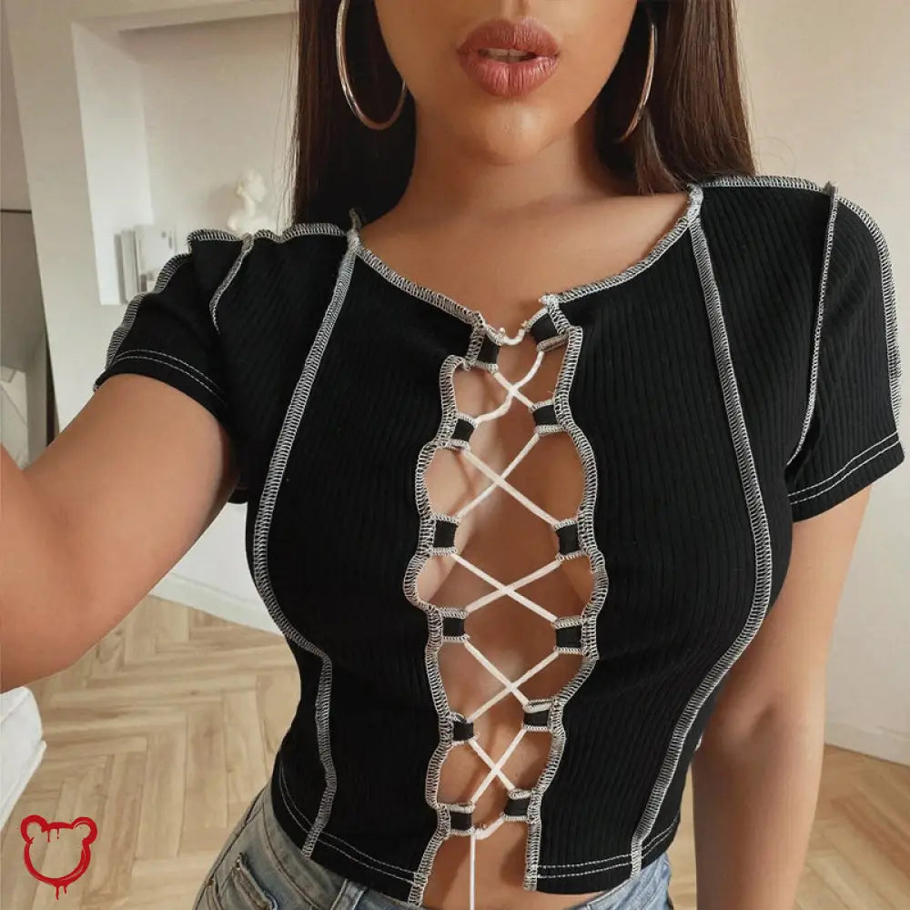 Black Alt Lace Crop Top Clothing