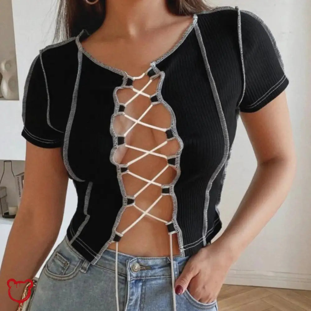 Dismay' Black lace up crop top