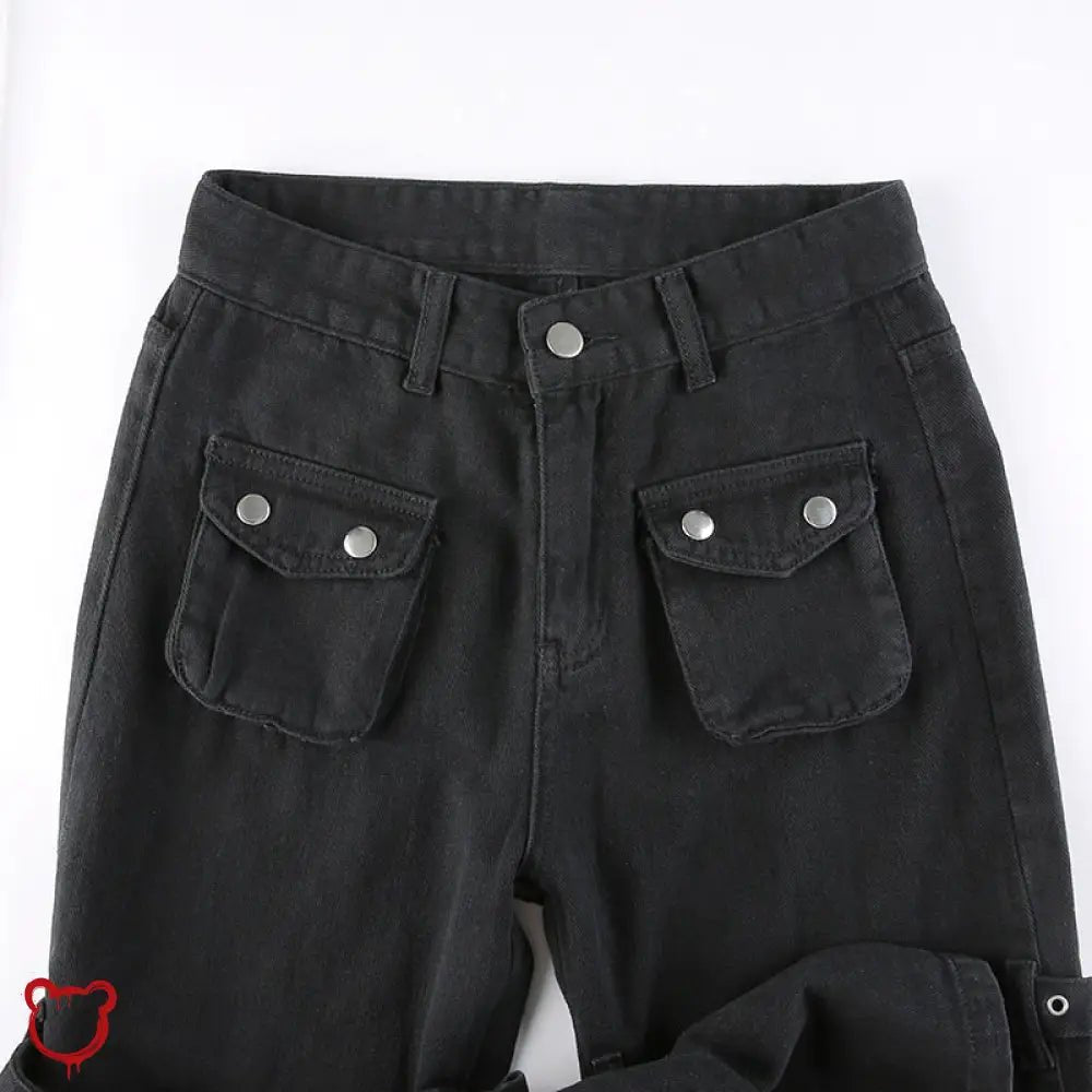 "Black Baggy Buckle Cargo Pants" - The Cursed Closet