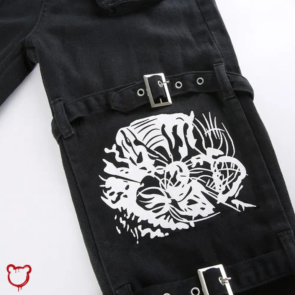 Black Baggy Buckle Cargo Pants Clothing