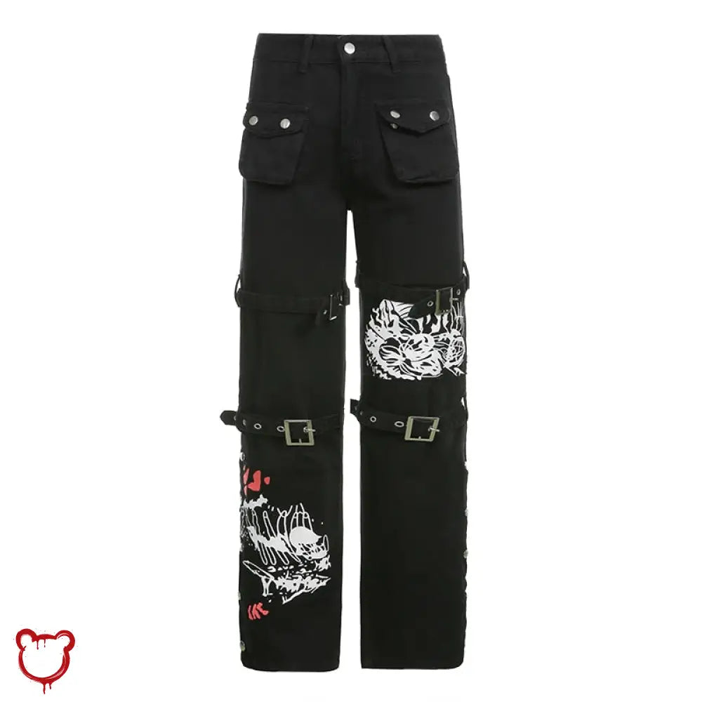 Black Baggy Buckle Cargo Pants / M Clothing