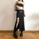 Black Belted Lace-Up Skirt / S Clothing