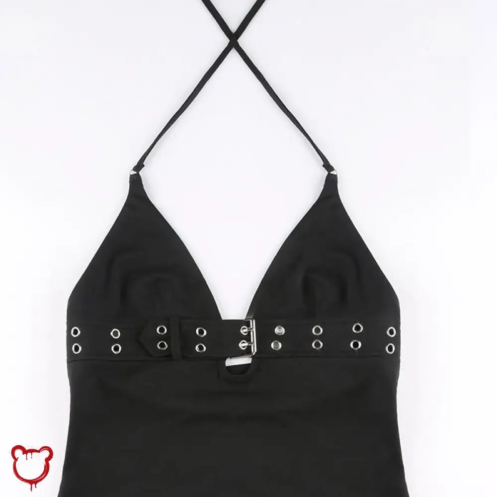 Black Buckle Eyelet Crop Top - The Cursed Closet