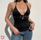 Black Buckle Eyelet Crop Top - The Cursed Closet