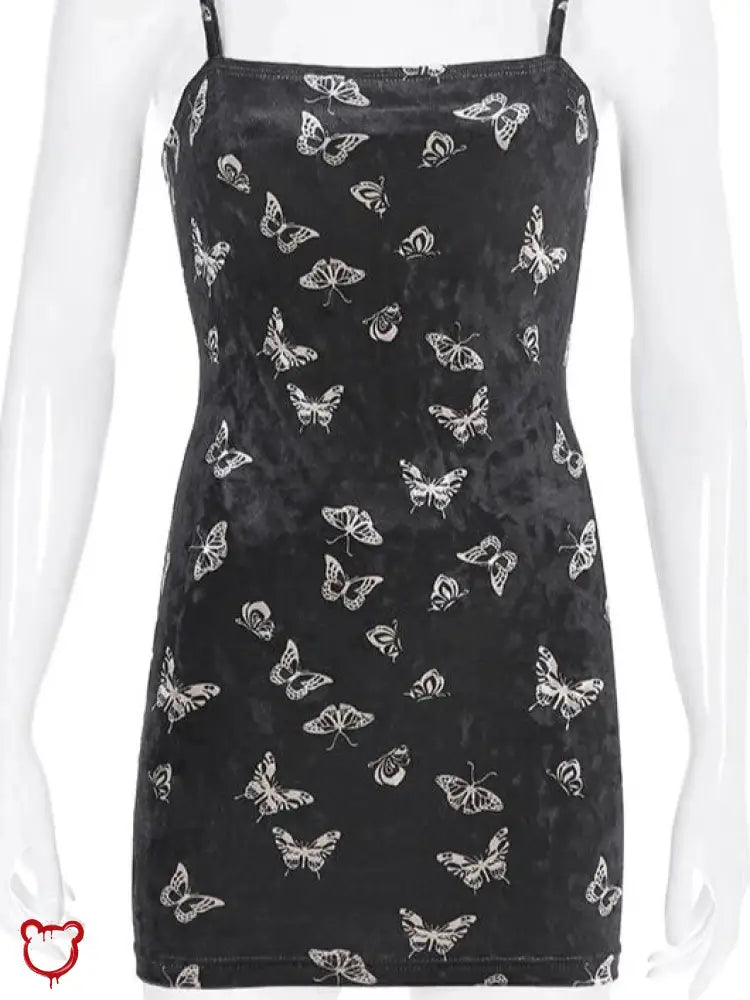 Black Butterfly Velvet Dress - The Cursed Closet