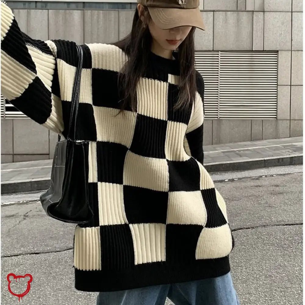 Black Checkerboard Sweater - The Cursed Closet