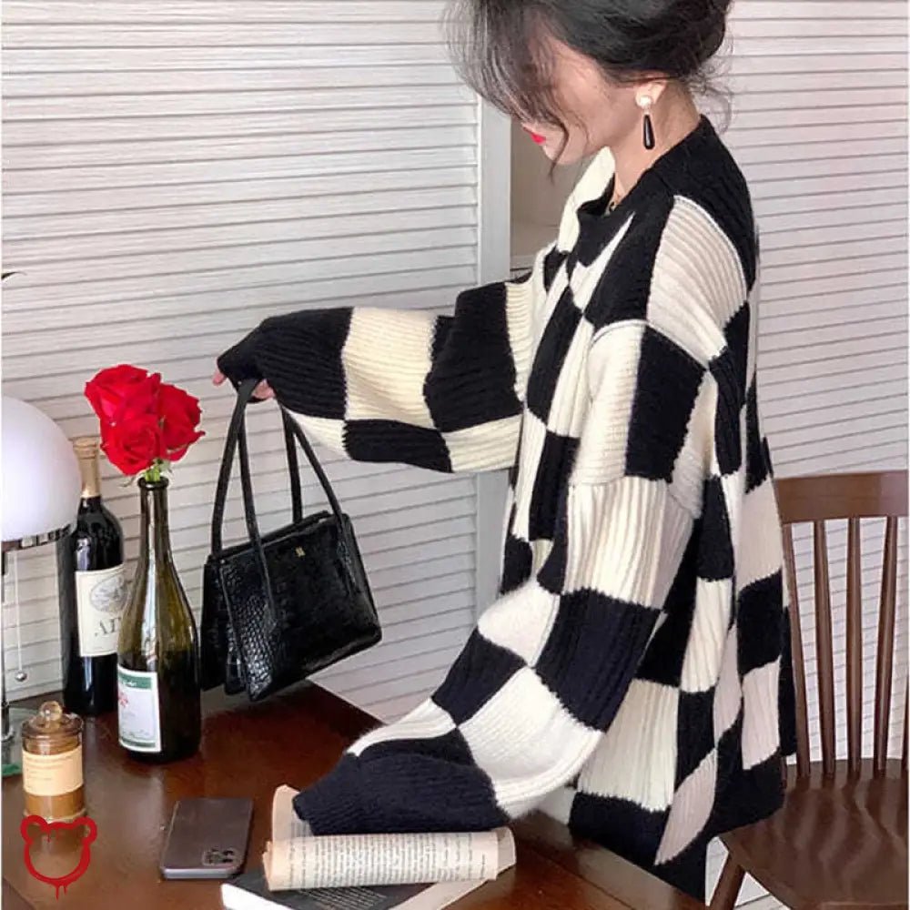 Black Checkerboard Sweater - The Cursed Closet