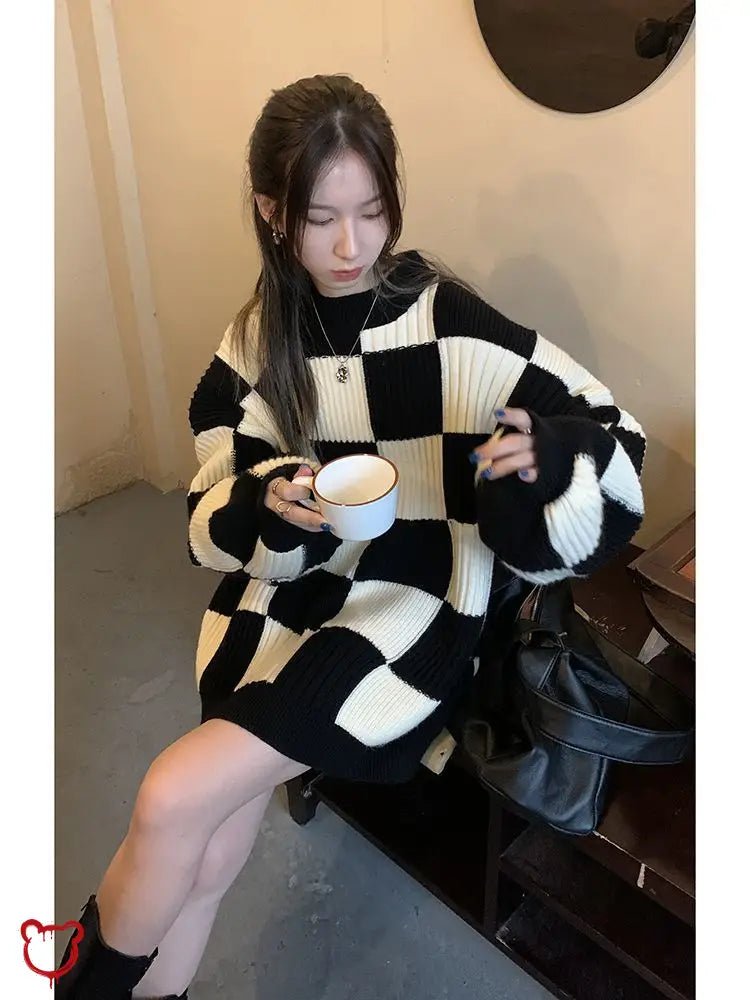 Black Checkerboard Sweater - The Cursed Closet