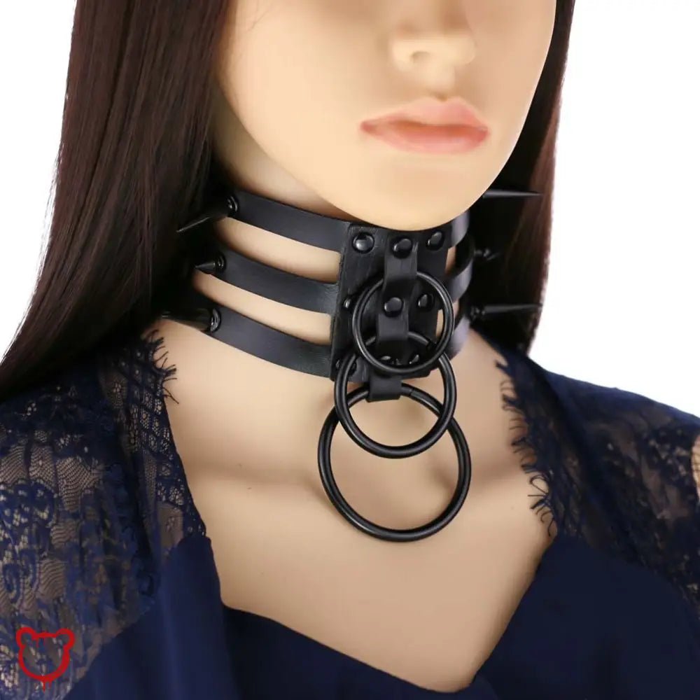 Black Choker with Triple Rings - The Cursed Closet