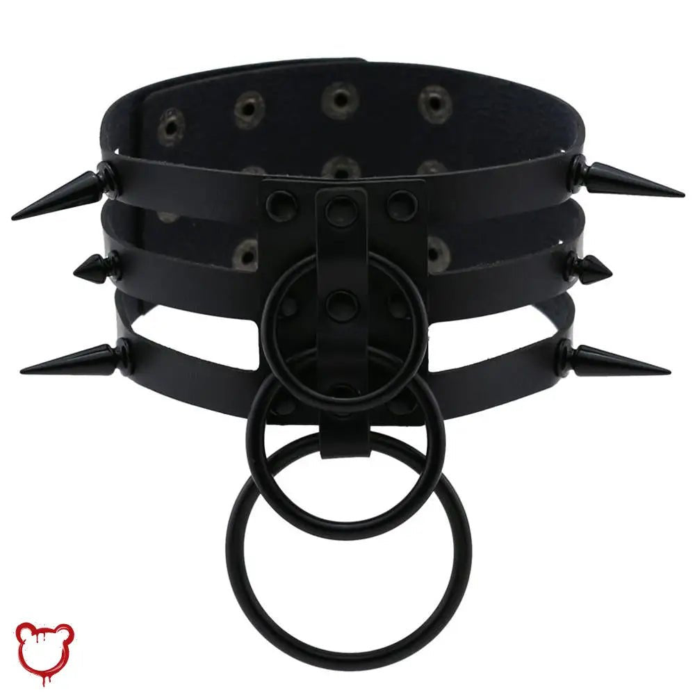 Black Choker with Triple Rings - The Cursed Closet