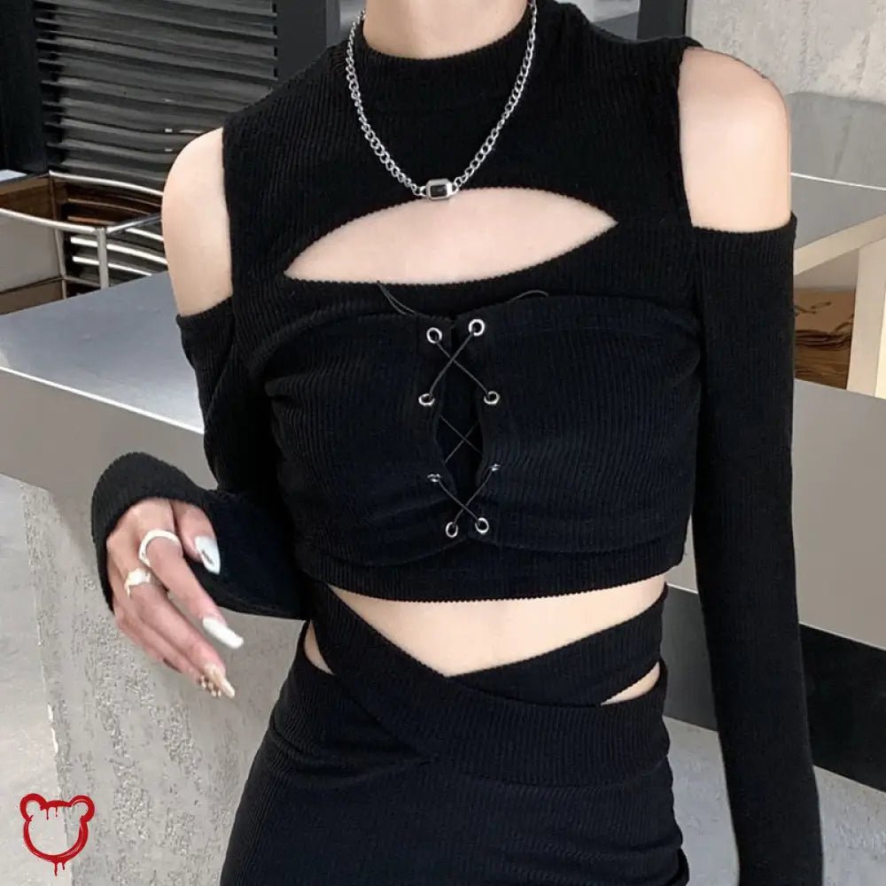 Black Cut Out Crop Top - The Cursed Closet