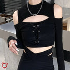 Black Cut Out Crop Top - The Cursed Closet