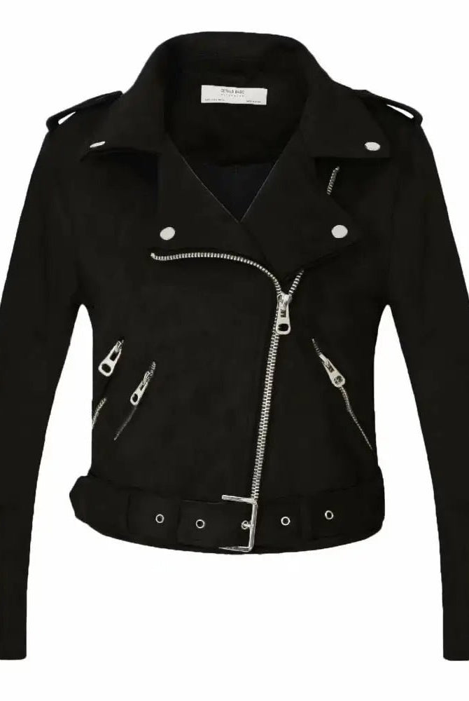 Black Faux Suede Biker Jacket