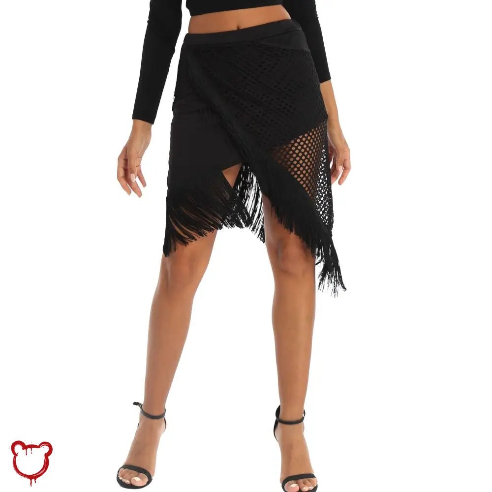 Black Fishnet Fringe Skirt - The Cursed Closet