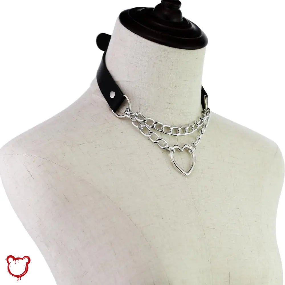 "Black Goth Heart Chain Choker" - The Cursed Closet