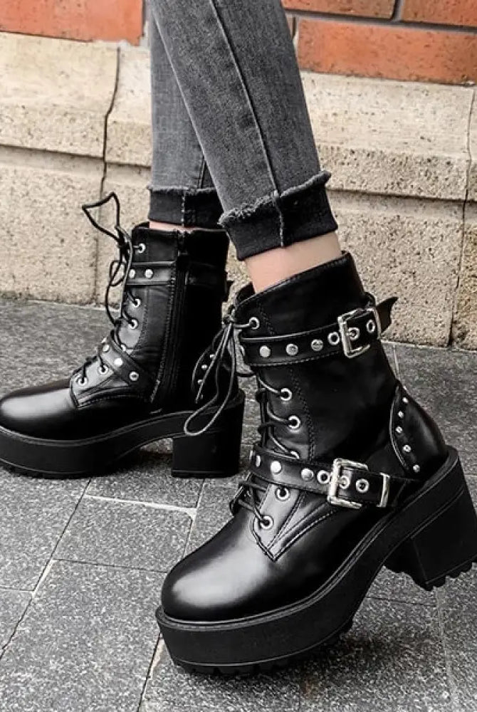 Black Goth Lace-Up Boots