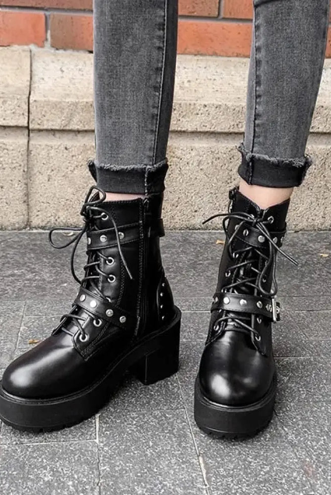 Black Goth Lace-Up Boots