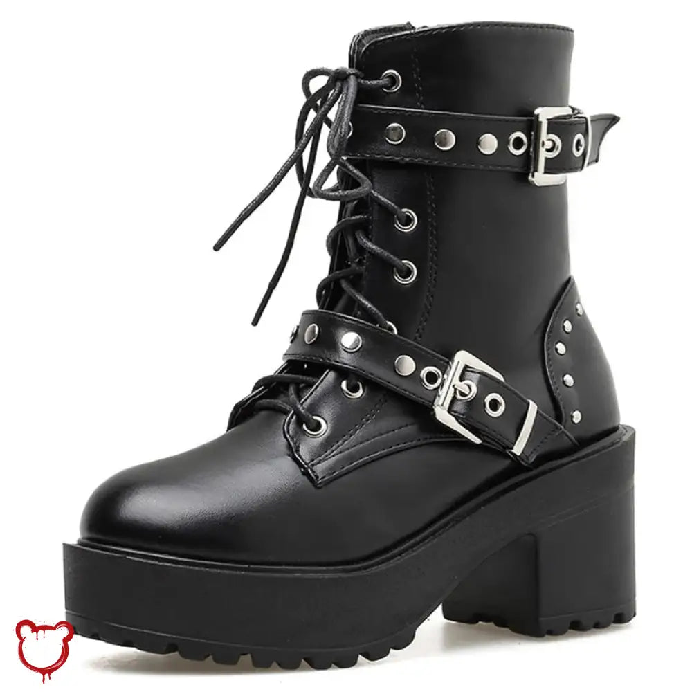 Black Goth Lace - Up Boots - The Cursed Closet