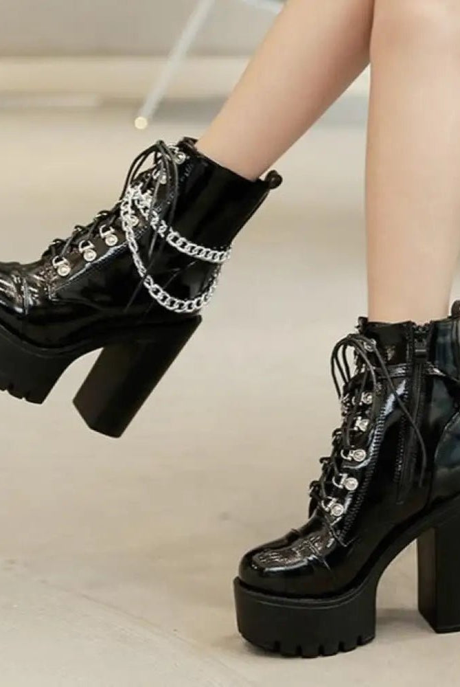 "Black Gothic Chain Ankle Boots"