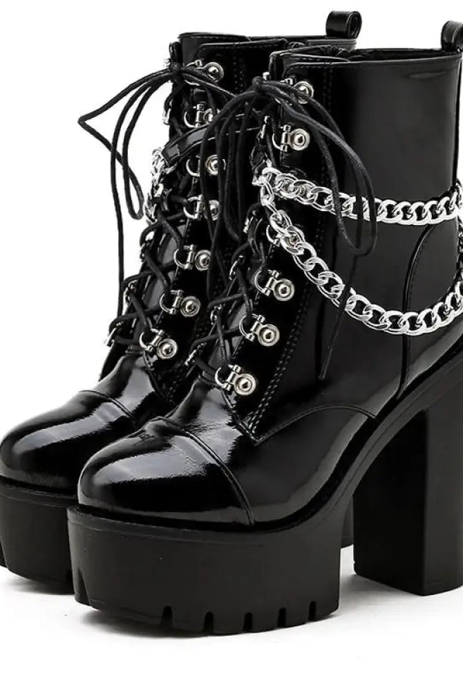 "Black Gothic Chain Ankle Boots"