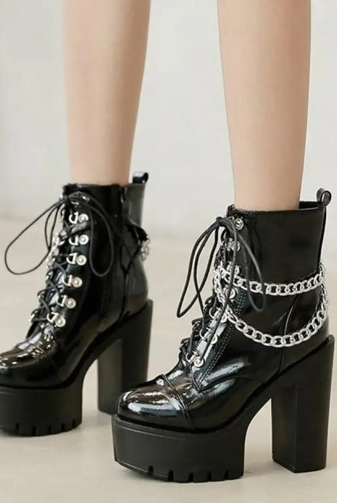 "Black Gothic Chain Ankle Boots"