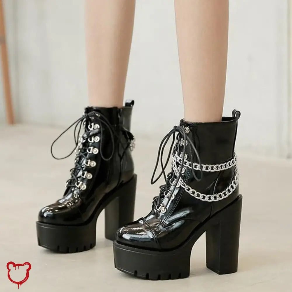 "Black Gothic Chain Ankle Boots" - The Cursed Closet