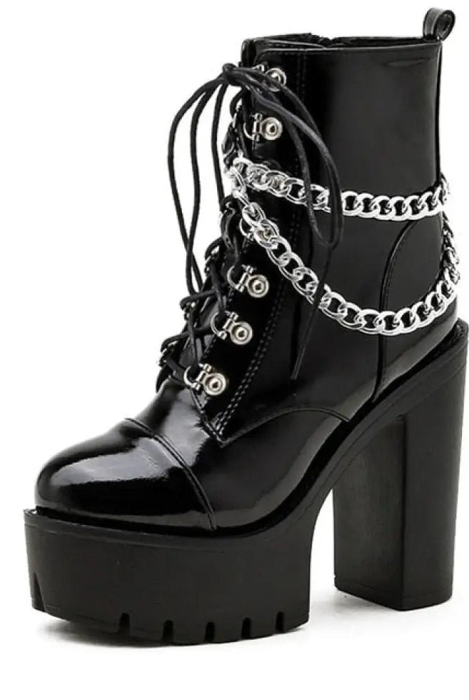 "Black Gothic Chain Ankle Boots"