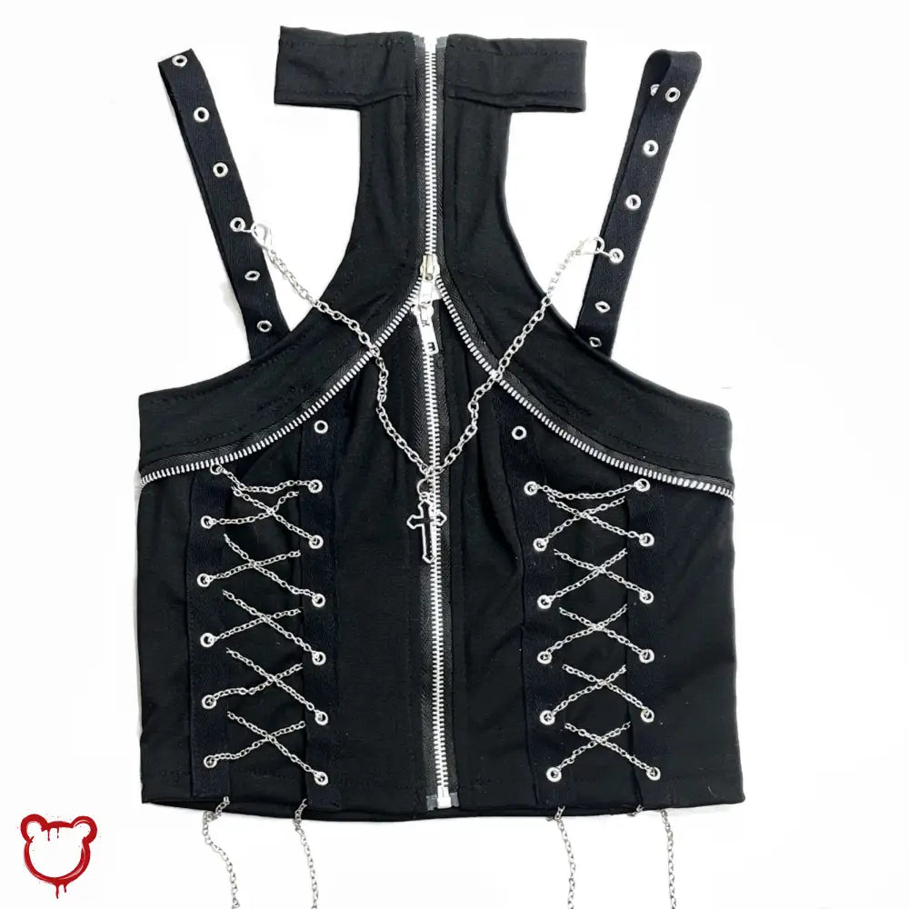 Black Gothic Chain Backless Arrow Top / S Clothing