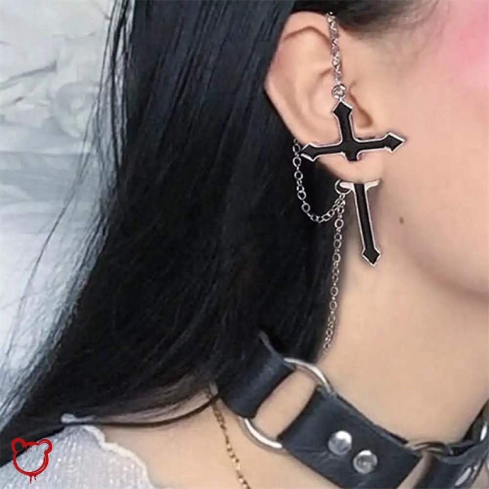 Black Gothic Cross Earring - The Cursed Closet