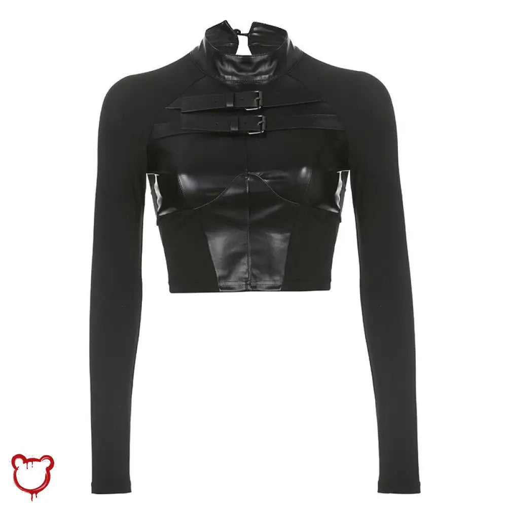 Black Gothic Faux Leather Patchwork Top - The Cursed Closet