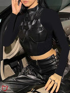 Black Gothic Faux Leather Patchwork Top - The Cursed Closet