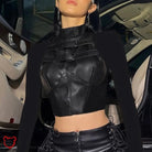 Black Gothic Faux Leather Patchwork Top - The Cursed Closet