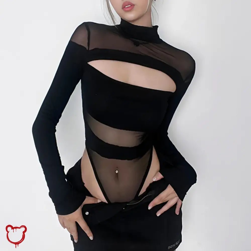 Black Gothic Mesh Bodysuit - The Cursed Closet