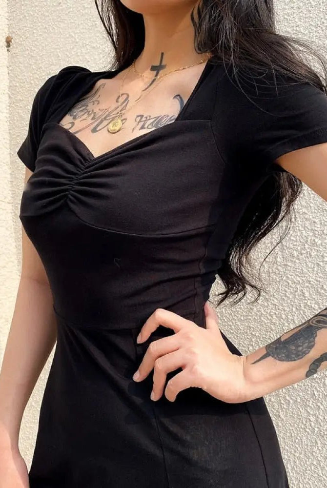 Black Gothic Midi Dress. - The Cursed Closet