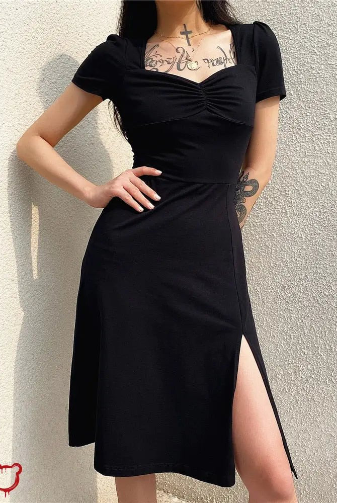 Black Gothic Midi Dress. - The Cursed Closet