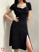 Black Gothic Midi Dress. - The Cursed Closet