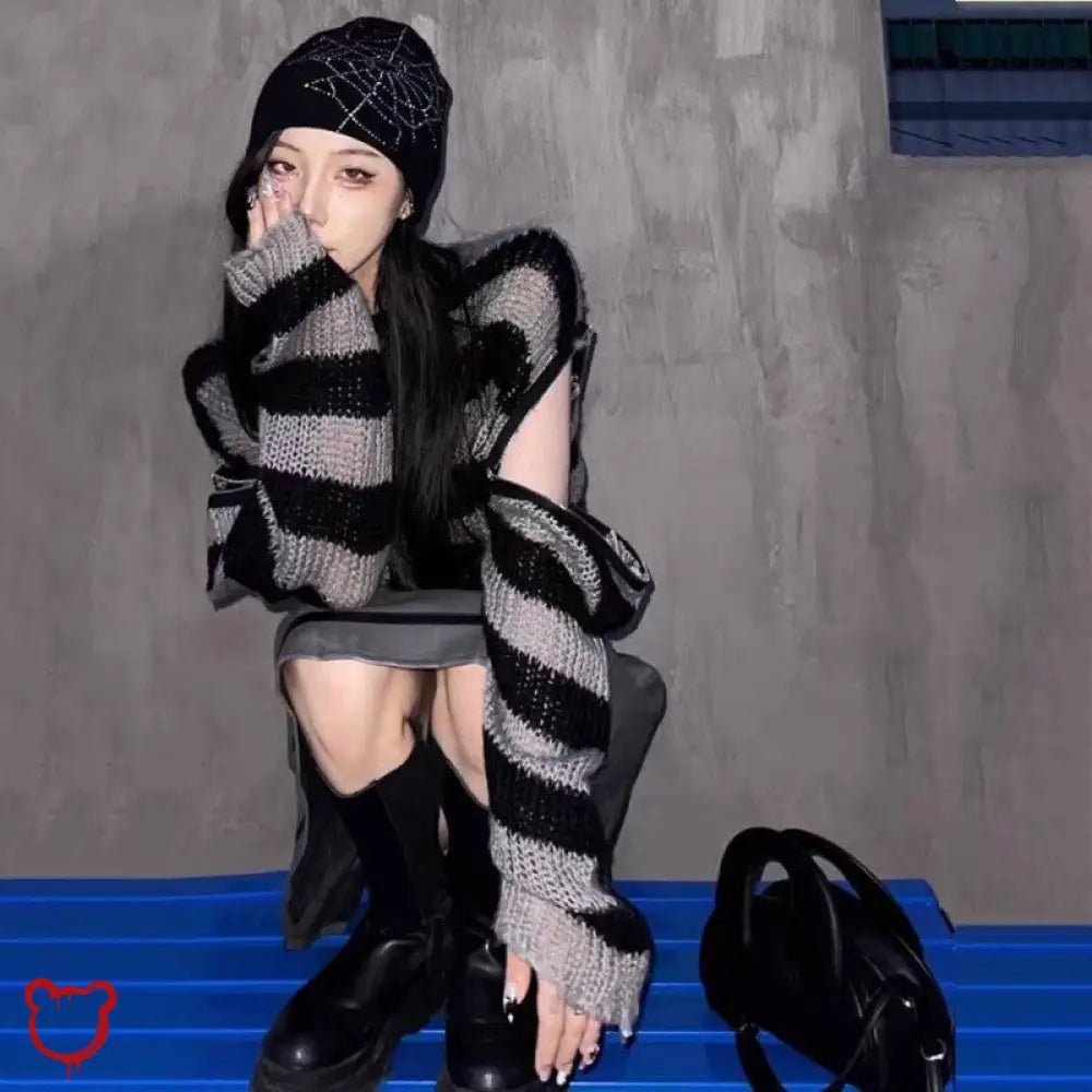 Black Grey Grunge Stripe Sweater - The Cursed Closet