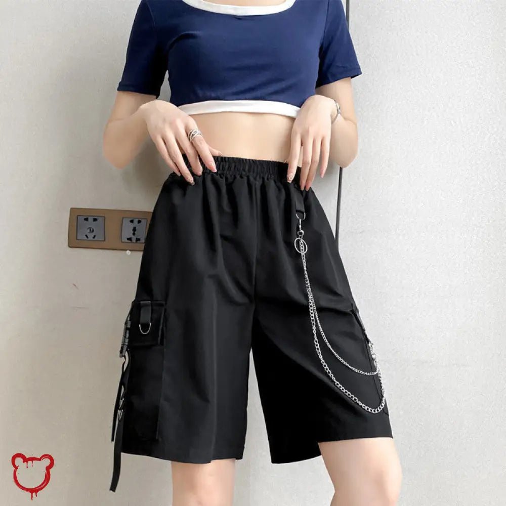 "Black Grunge Cargo Harem Shorts" - The Cursed Closet